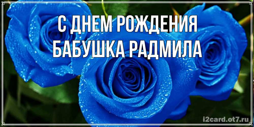 Открытка на каждый день с именем, Бабушка-Радмила С днем рождения розы с синим цветом Прикольная открытка с пожеланием онлайн скачать бесплатно 