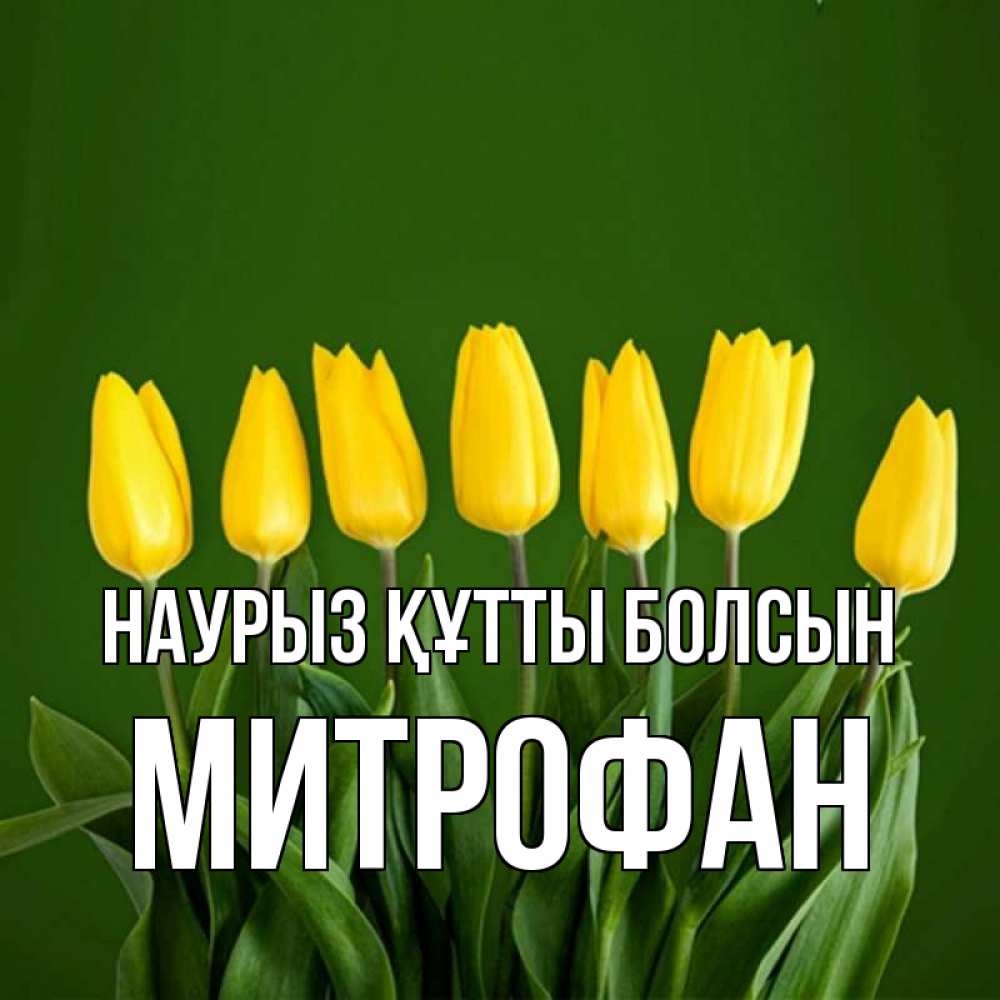 Открытка на каждый день с именем, Митрофан Наурыз құтты болсын желтого цвета 3 Прикольная открытка с пожеланием онлайн скачать бесплатно 