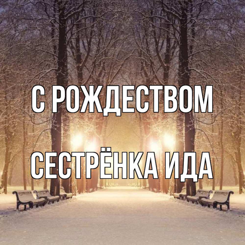 Открытка на каждый день с именем, Сестрёнка-Ида С рождеством зима, парк, фонарь, лес Прикольная открытка с пожеланием онлайн скачать бесплатно 