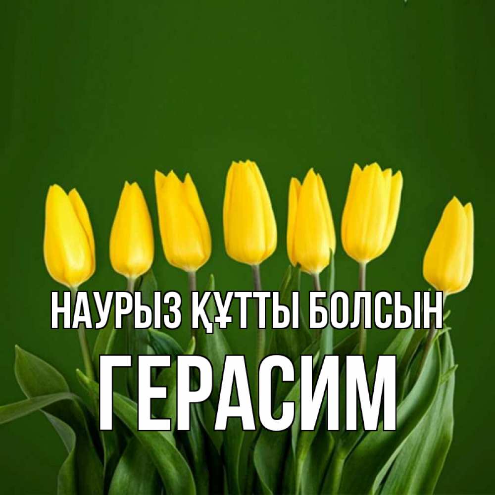 Открытка на каждый день с именем, Герасим Наурыз құтты болсын желтого цвета 3 Прикольная открытка с пожеланием онлайн скачать бесплатно 