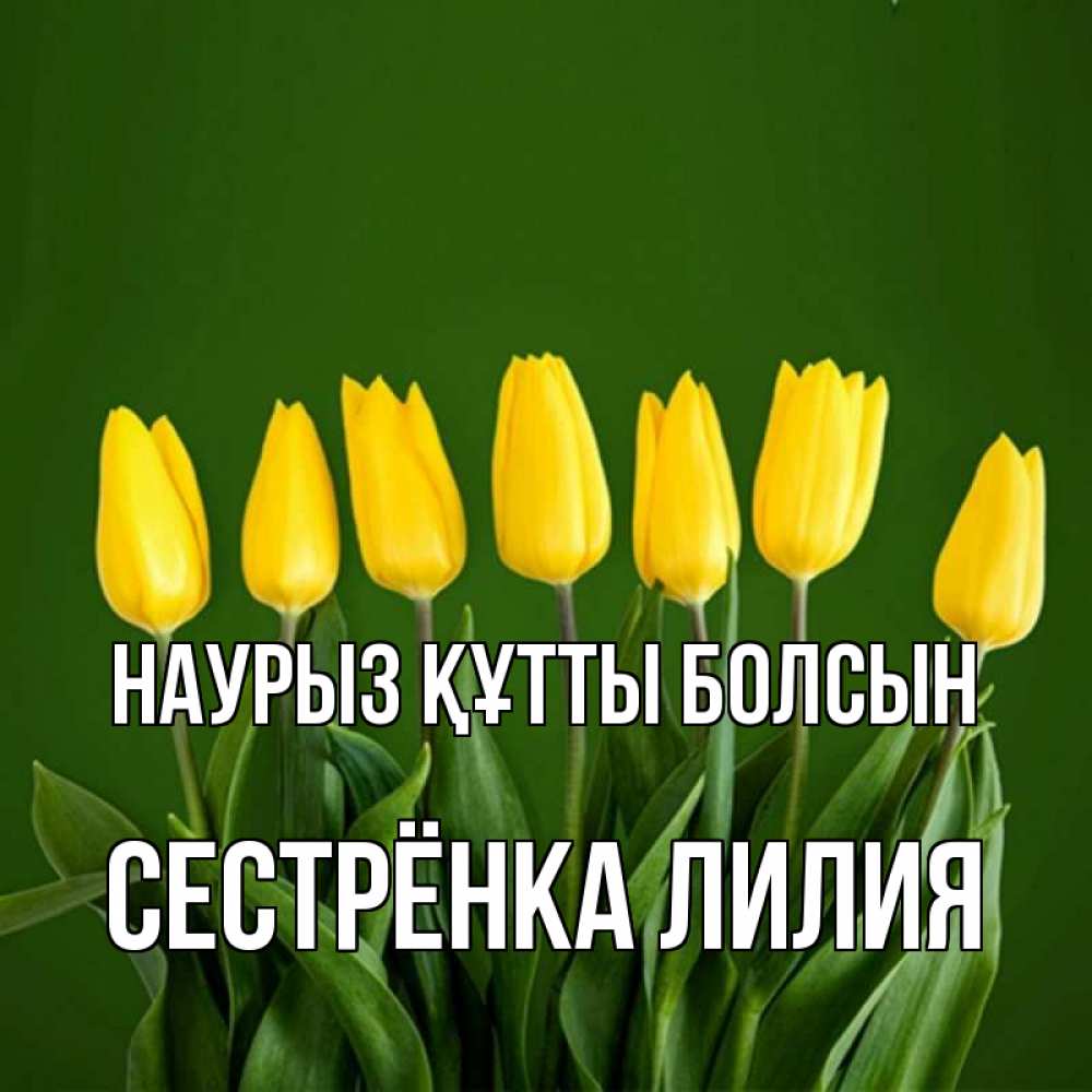 Открытка на каждый день с именем, Сестрёнка-Лилия Наурыз құтты болсын желтого цвета 3 Прикольная открытка с пожеланием онлайн скачать бесплатно 