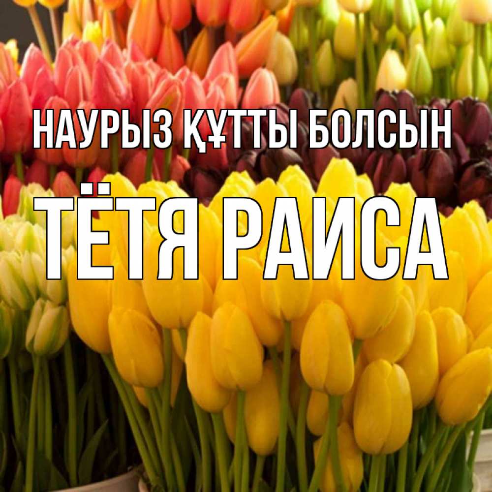 Открытка на каждый день с именем, Тётя-Раиса Наурыз құтты болсын цветы Прикольная открытка с пожеланием онлайн скачать бесплатно 