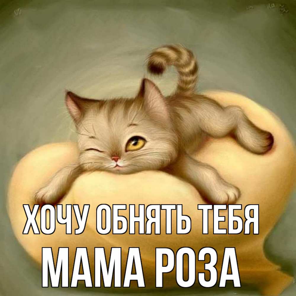 Открытка на каждый день с именем, Мама-Роза Хочу обнять тебя кошечка Прикольная открытка с пожеланием онлайн скачать бесплатно 