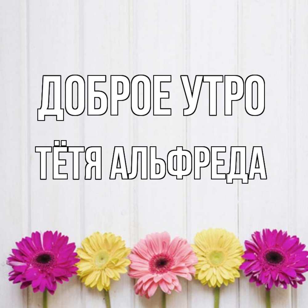 Открытка на каждый день с именем, Тётя-Альфреда Доброе утро красный желтый и розовый цветок Прикольная открытка с пожеланием онлайн скачать бесплатно 