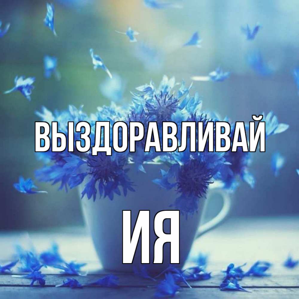 Открытка на каждый день с именем, Ия Выздоравливай кружка с зельем и цветами Прикольная открытка с пожеланием онлайн скачать бесплатно 