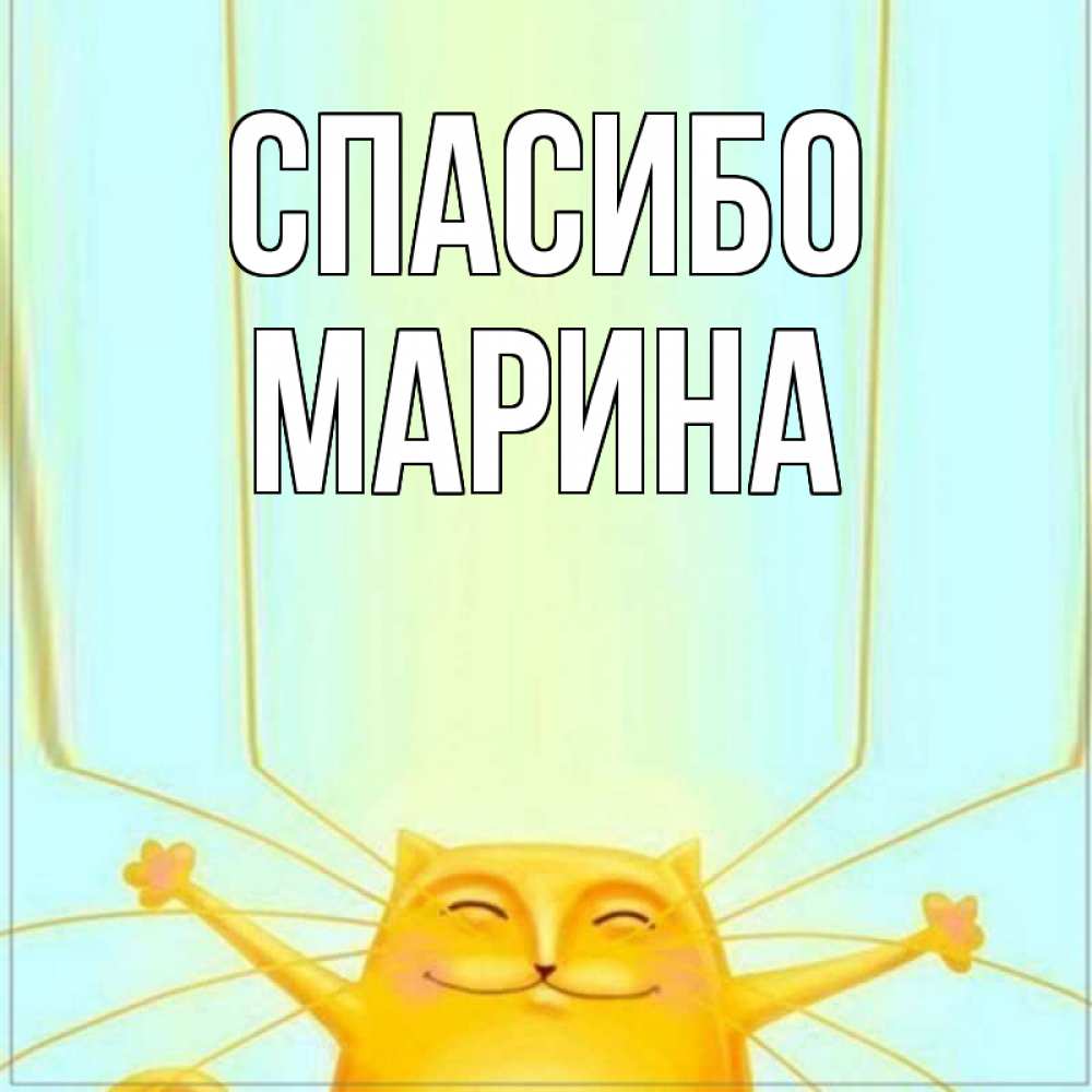 Открытка на каждый день с именем, Марина Спасибо кот с усами благодарит Прикольная открытка с пожеланием онлайн скачать бесплатно 