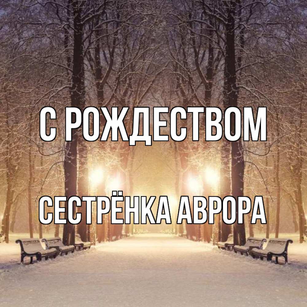 Открытка на каждый день с именем, Сестрёнка-Аврора С рождеством зима, парк, фонарь, лес Прикольная открытка с пожеланием онлайн скачать бесплатно 