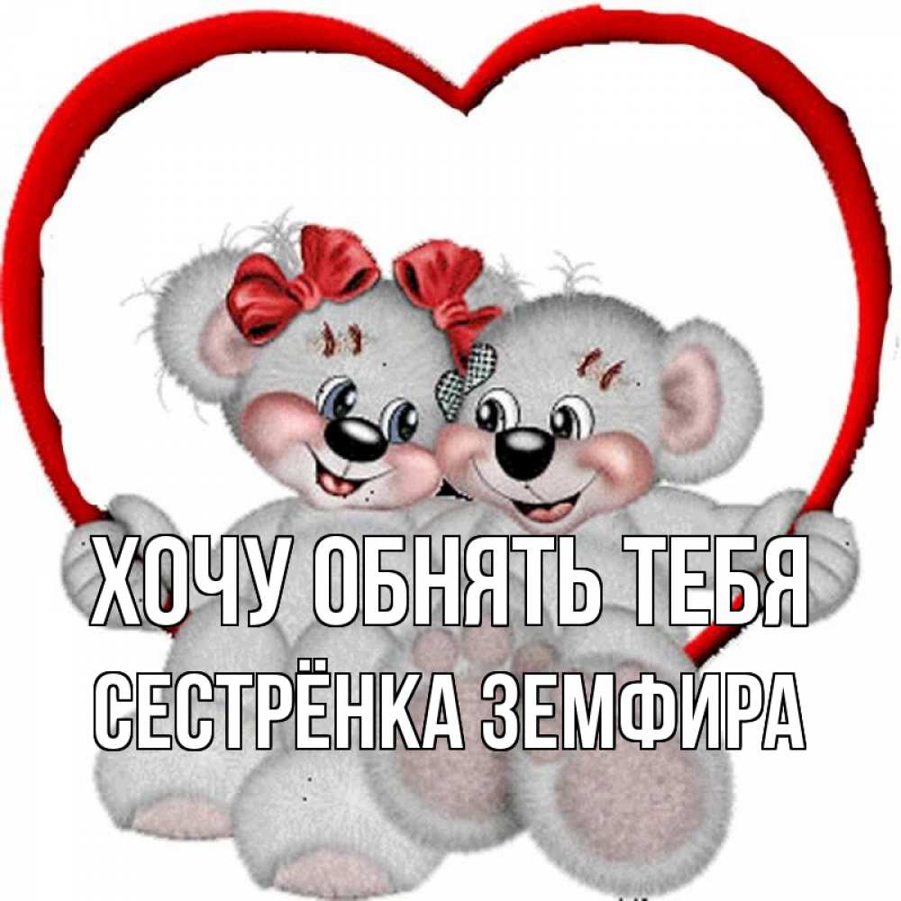 Открытка на каждый день с именем, Сестрёнка-Земфира Хочу обнять тебя плюшевые мишки на качелях Прикольная открытка с пожеланием онлайн скачать бесплатно 