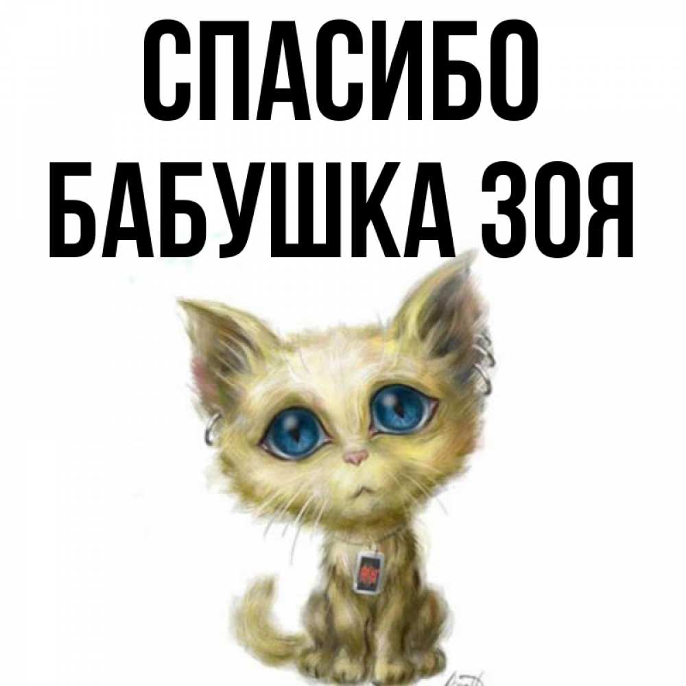 Открытка на каждый день с именем, Бабушка-Зоя Спасибо рисованный кот благодарит вас Прикольная открытка с пожеланием онлайн скачать бесплатно 