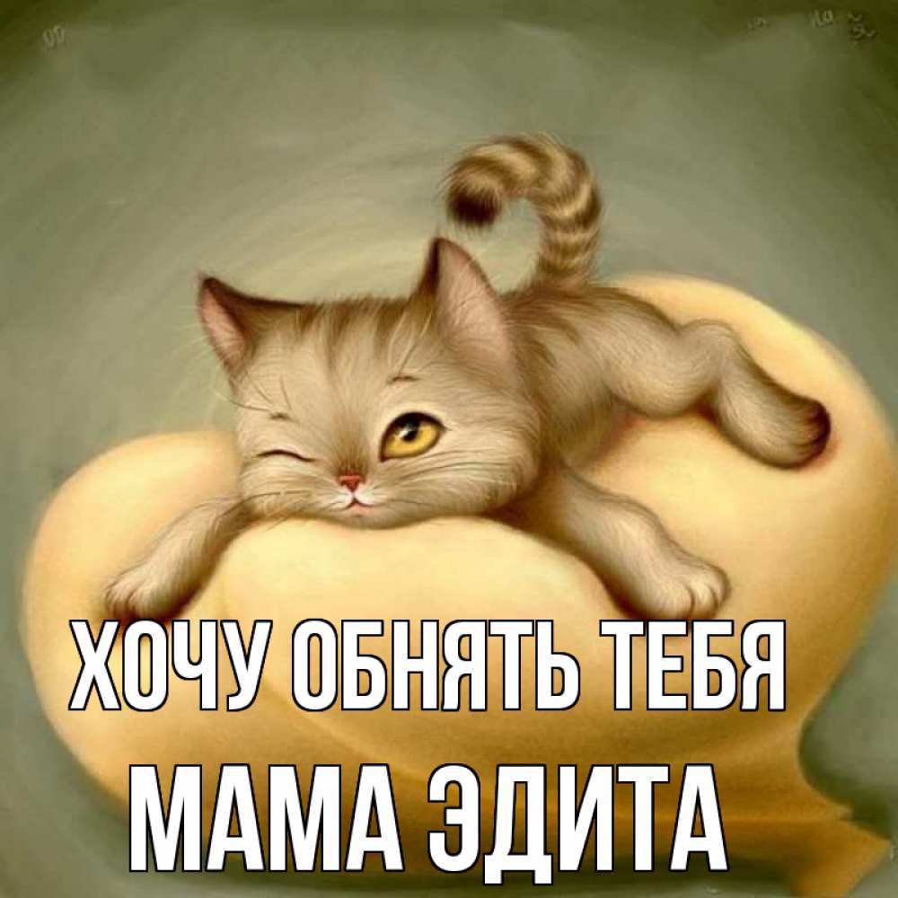 Открытка на каждый день с именем, Мама-Эдита Хочу обнять тебя кошечка Прикольная открытка с пожеланием онлайн скачать бесплатно 