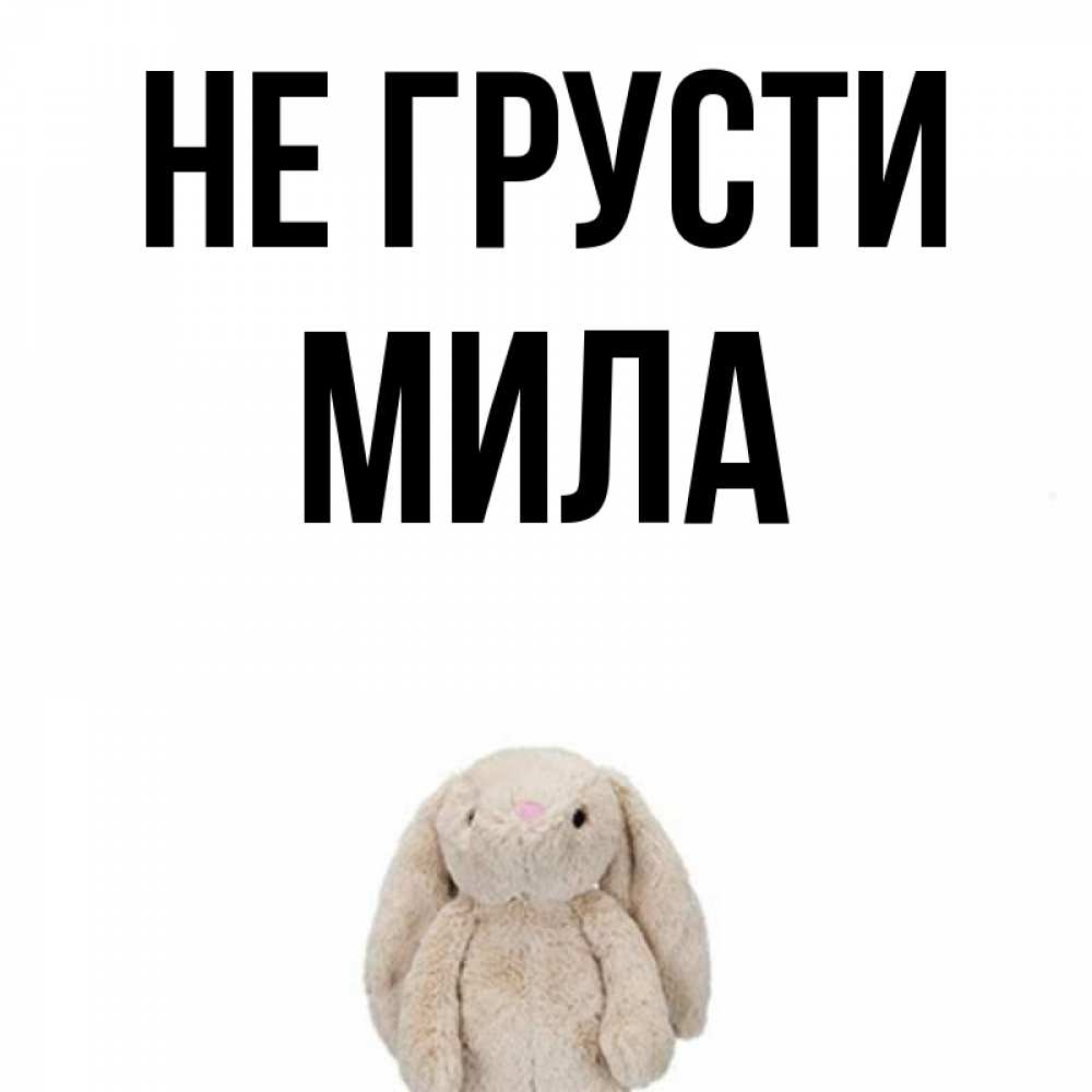 Открытка на каждый день с именем, Мила Не грусти детская игрушка зайчика Прикольная открытка с пожеланием онлайн скачать бесплатно 