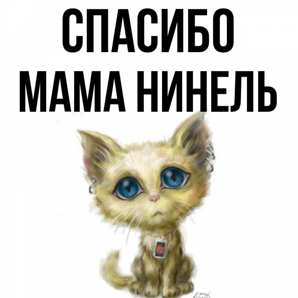 Открытка на каждый день с именем, Мама-Нинель Спасибо рисованный кот благодарит вас Прикольная открытка с пожеланием онлайн скачать бесплатно 