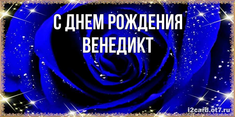 Открытка на каждый день с именем, Венедикт С днем рождения голубые цветы в росе Прикольная открытка с пожеланием онлайн скачать бесплатно 
