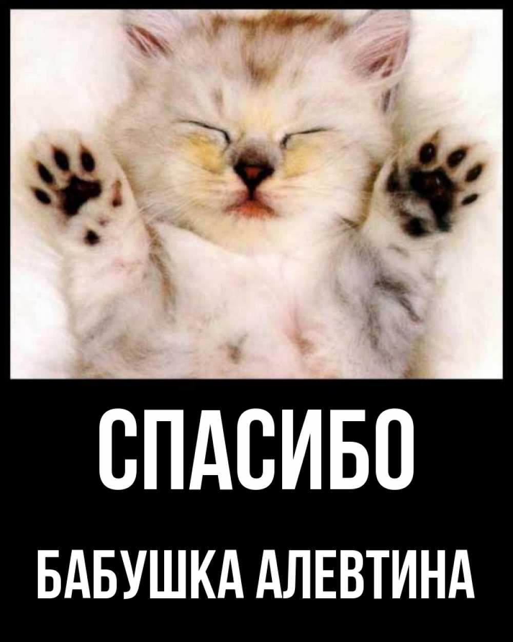 Открытка на каждый день с именем, Бабушка-Алевтина Спасибо маленький котенок Прикольная открытка с пожеланием онлайн скачать бесплатно 