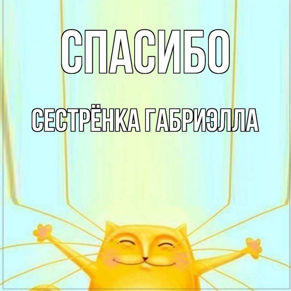 Открытка на каждый день с именем, Сестрёнка-Габриэлла Спасибо кот с усами благодарит Прикольная открытка с пожеланием онлайн скачать бесплатно 