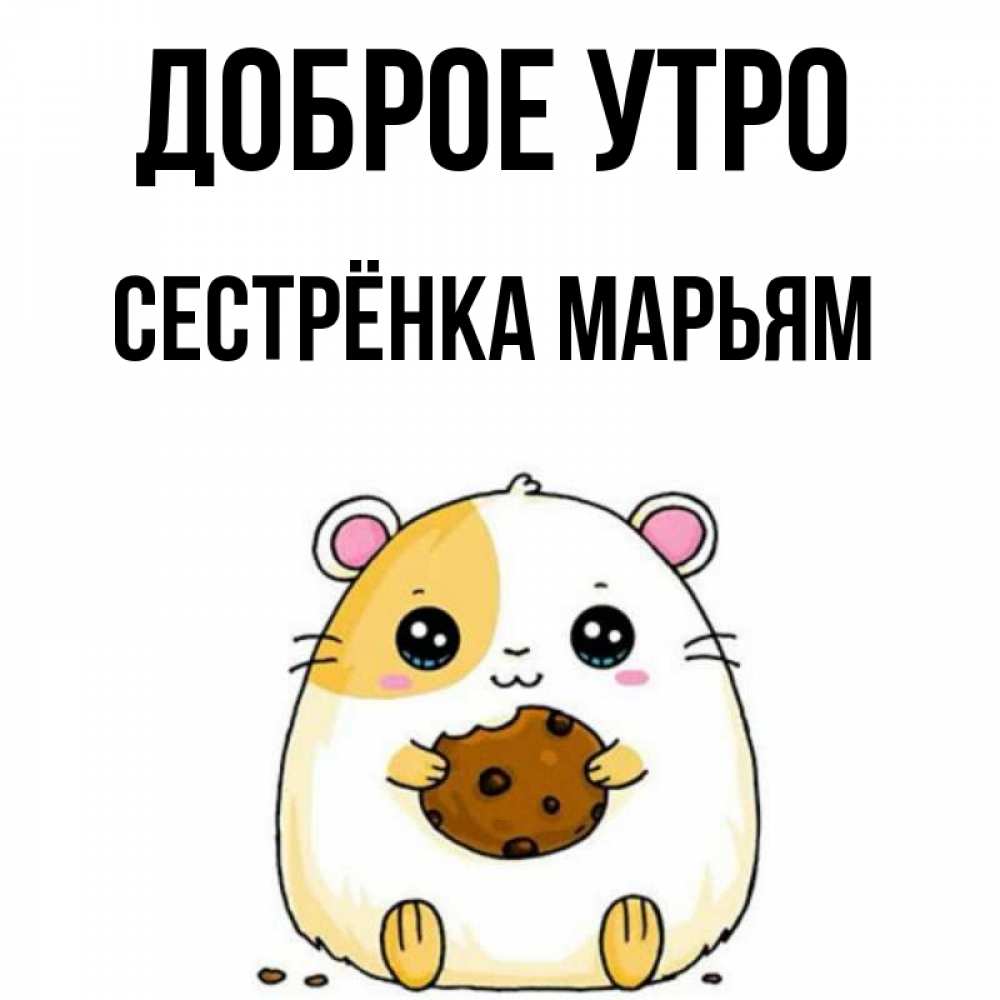 Открытка на каждый день с именем, Сестрёнка-Марьям Доброе утро есть печеньку. Утречко Прикольная открытка с пожеланием онлайн скачать бесплатно 