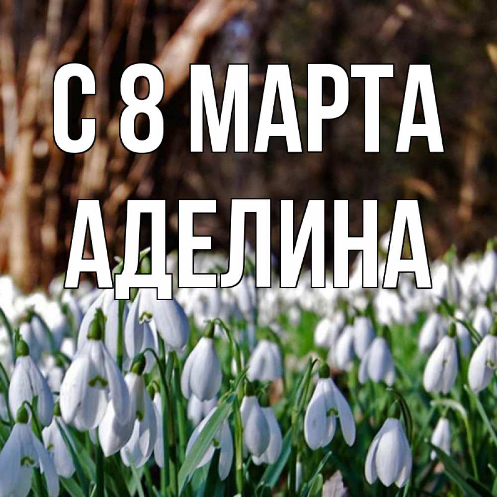 Открытка на каждый день с именем, Аделина С 8 МАРТА с подснежниками 1 Прикольная открытка с пожеланием онлайн скачать бесплатно 