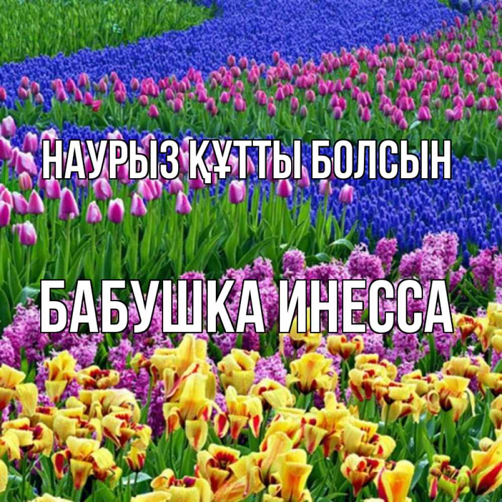 Открытка на каждый день с именем, Бабушка-Инесса Наурыз құтты болсын цветы Прикольная открытка с пожеланием онлайн скачать бесплатно 