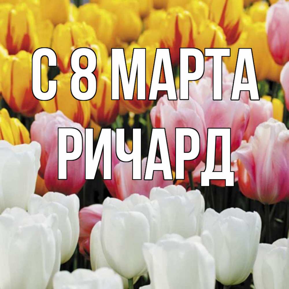 Открытка на каждый день с именем, Ричард С 8 МАРТА разноцветные цветы Прикольная открытка с пожеланием онлайн скачать бесплатно 