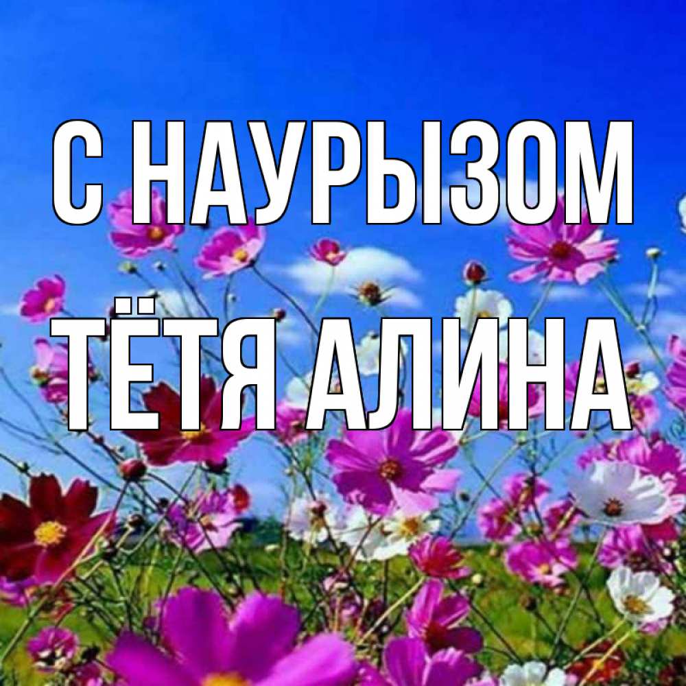 Открытка на каждый день с именем, Тётя-Алина С наурызом цветы Прикольная открытка с пожеланием онлайн скачать бесплатно 