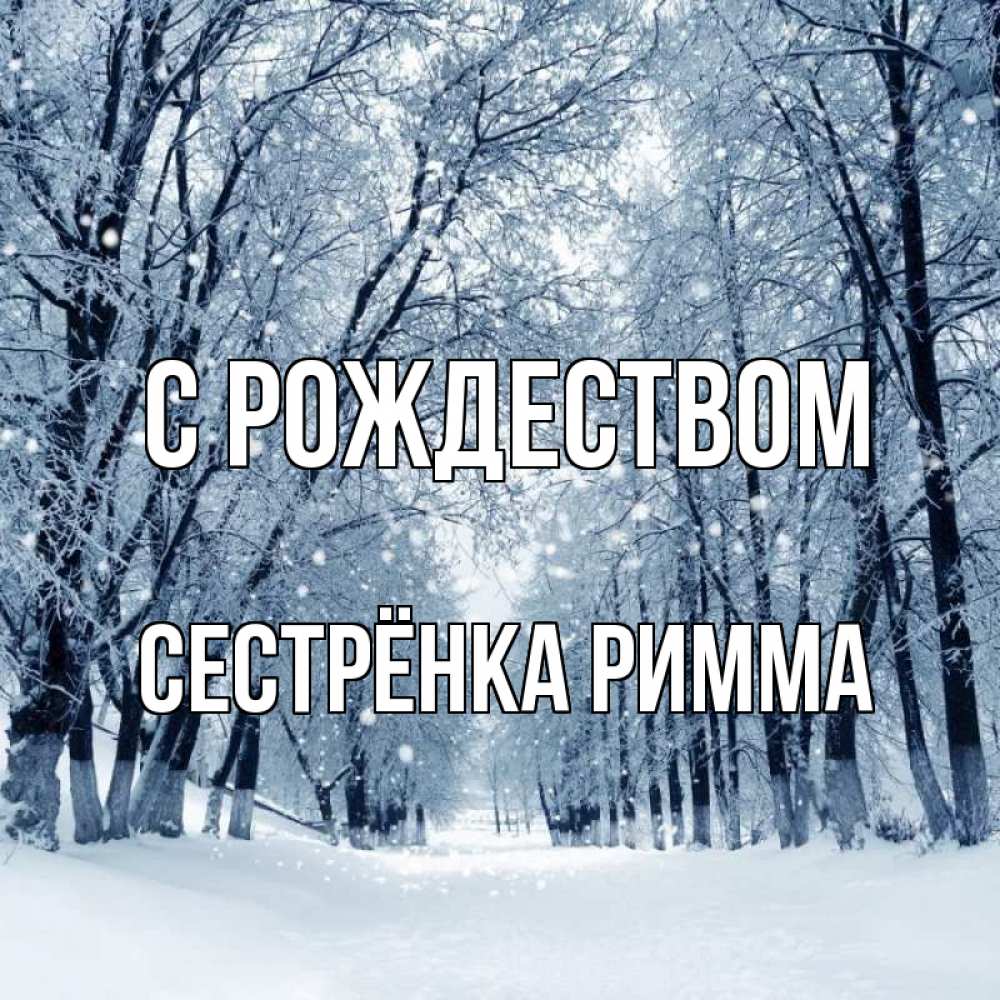Открытка на каждый день с именем, Сестрёнка-Римма С рождеством снег, лес, парк Прикольная открытка с пожеланием онлайн скачать бесплатно 