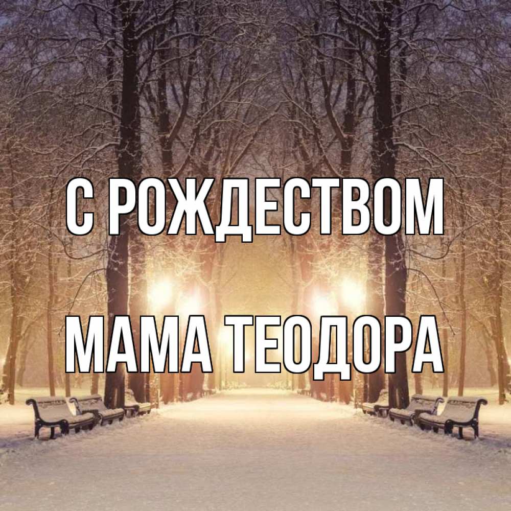 Открытка на каждый день с именем, Мама-Теодора С рождеством зима, парк, фонарь, лес Прикольная открытка с пожеланием онлайн скачать бесплатно 