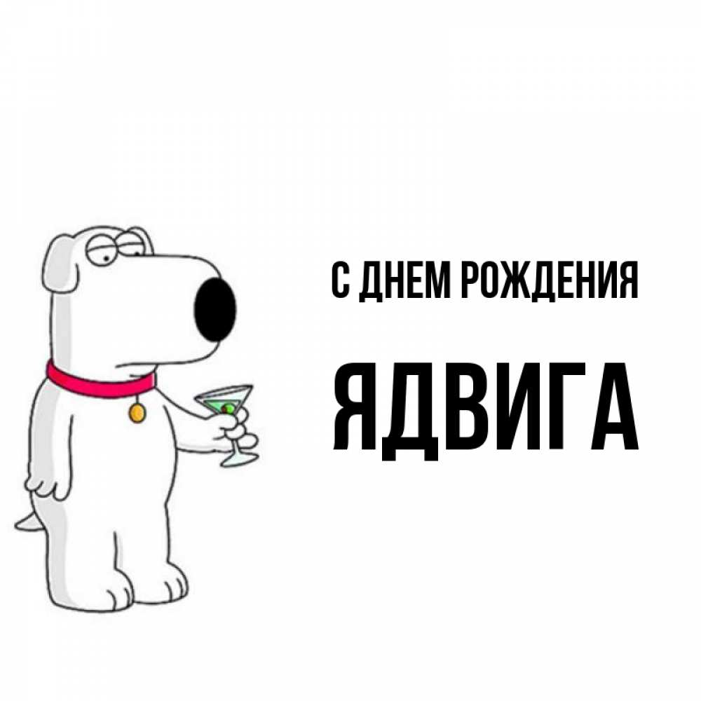 Открытка на каждый день с именем, Ядвига С днем рождения песик с оливками Прикольная открытка с пожеланием онлайн скачать бесплатно 