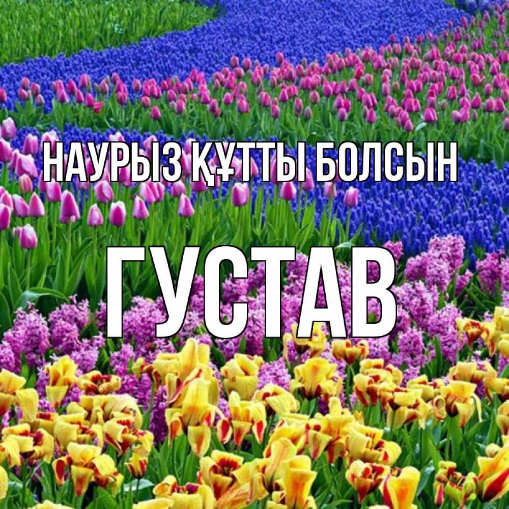 Открытка на каждый день с именем, Густав Наурыз құтты болсын цветы Прикольная открытка с пожеланием онлайн скачать бесплатно 