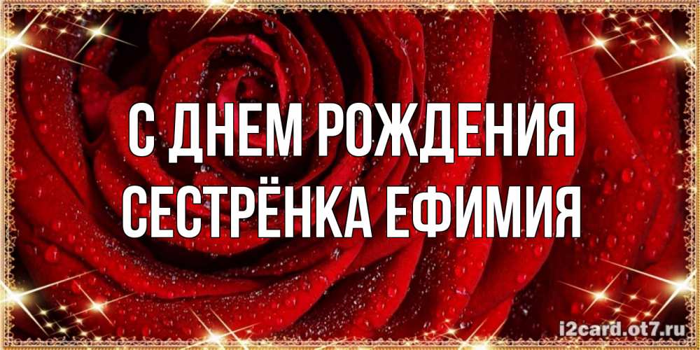 Открытка на каждый день с именем, Сестрёнка-Ефимия С днем рождения роса на розе блестящая в лучах солнца Прикольная открытка с пожеланием онлайн скачать бесплатно 