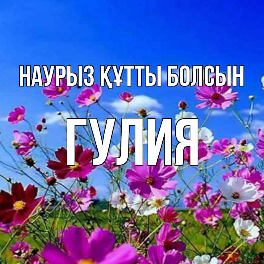 Открытка на каждый день с именем, Гулия Наурыз құтты болсын цветы Прикольная открытка с пожеланием онлайн скачать бесплатно 
