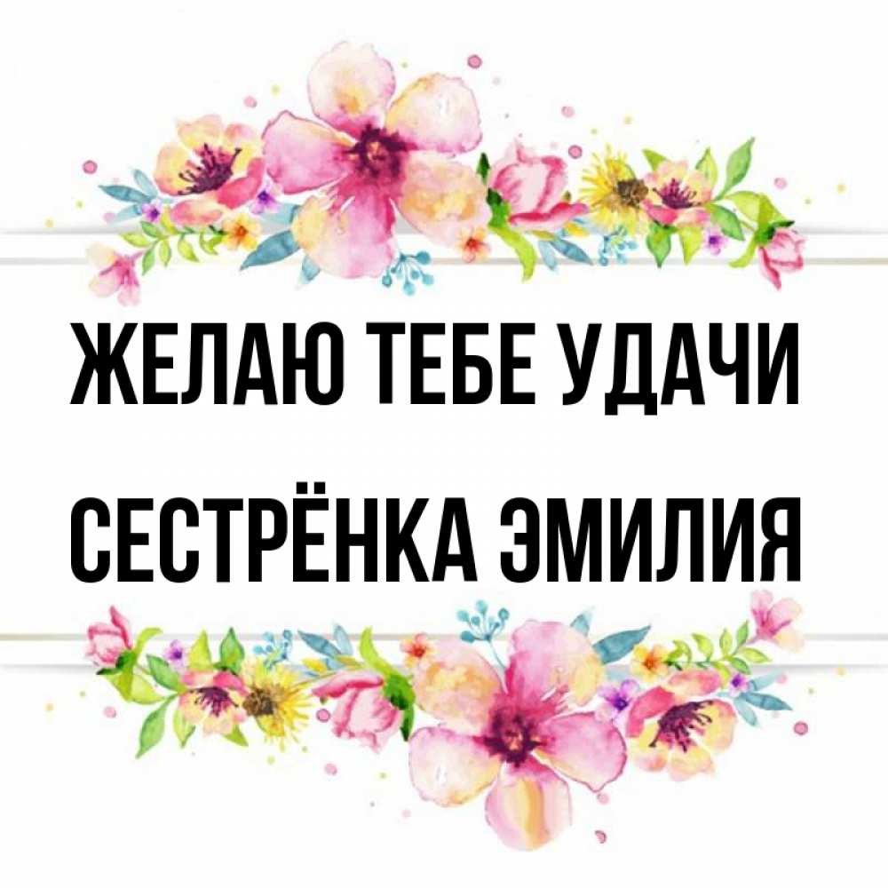 Открытка на каждый день с именем, Сестрёнка-Эмилия Желаю тебе удачи пусть повезет 1 Прикольная открытка с пожеланием онлайн скачать бесплатно 