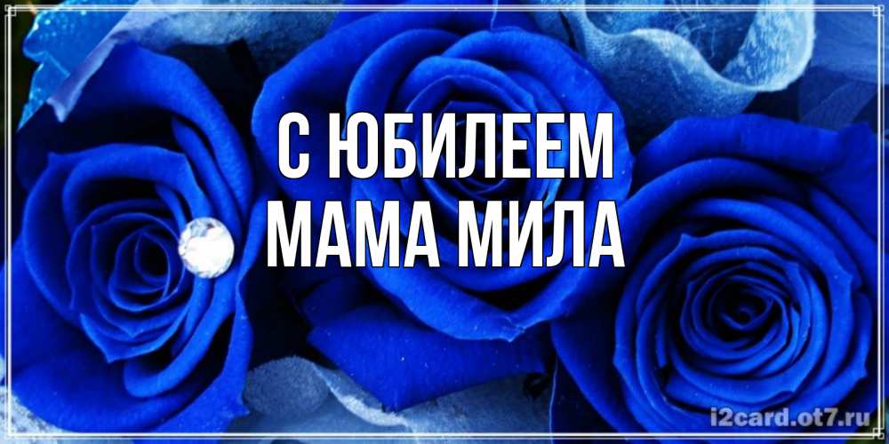 Открытка на каждый день с именем, Мама-Мила С юбилеем синие розы в росе Прикольная открытка с пожеланием онлайн скачать бесплатно 