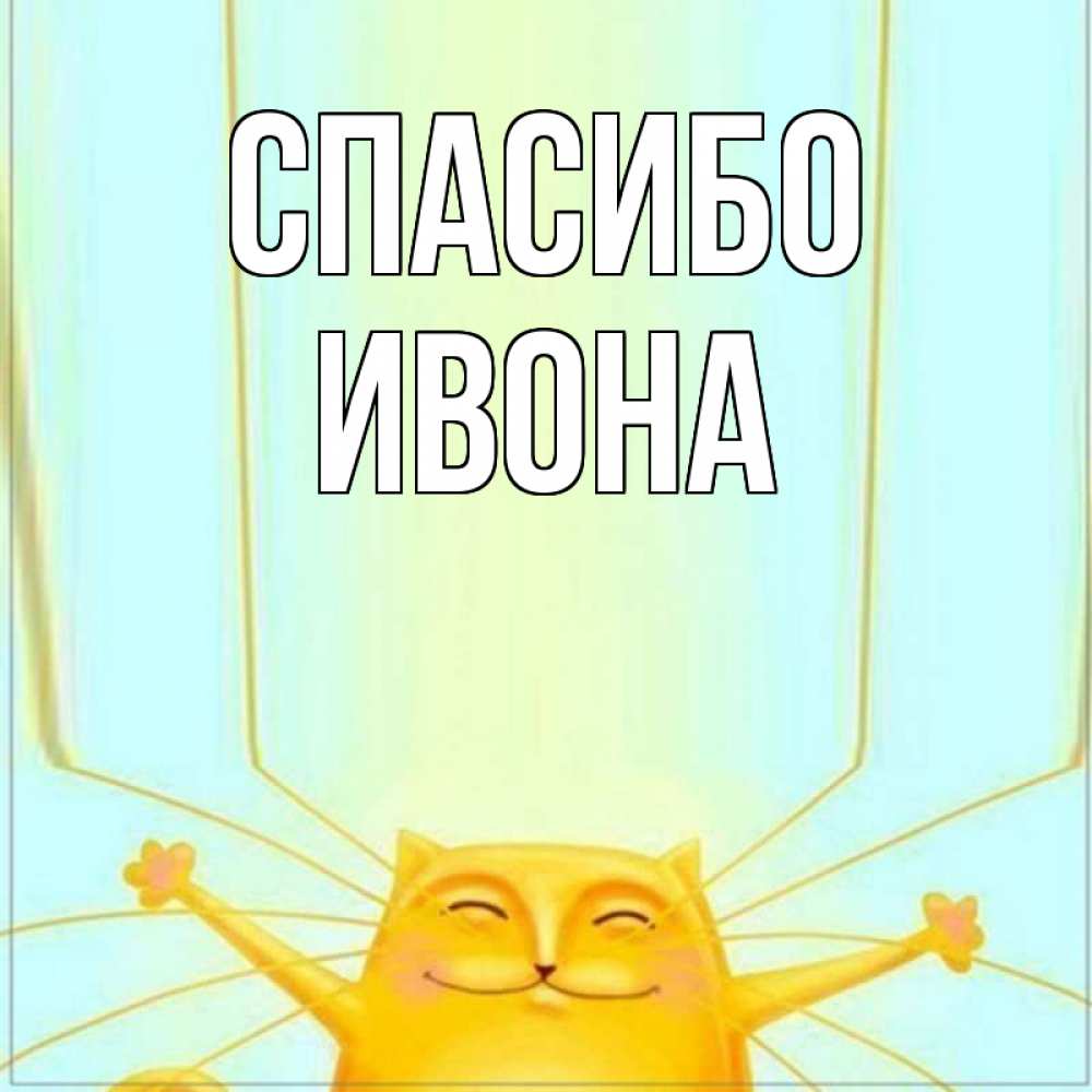 Открытка на каждый день с именем, Ивона Спасибо кот с усами благодарит Прикольная открытка с пожеланием онлайн скачать бесплатно 