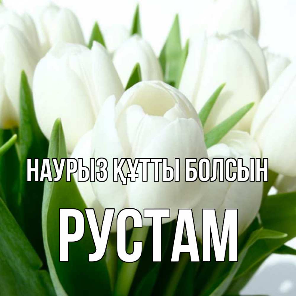 Открытка на каждый день с именем, Рустам Наурыз құтты болсын цветы Прикольная открытка с пожеланием онлайн скачать бесплатно 