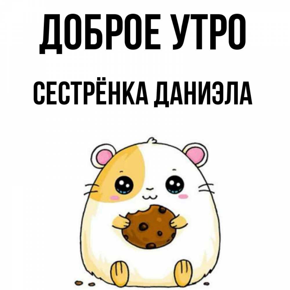 Открытка на каждый день с именем, Сестрёнка-Даниэла Доброе утро есть печеньку. Утречко Прикольная открытка с пожеланием онлайн скачать бесплатно 