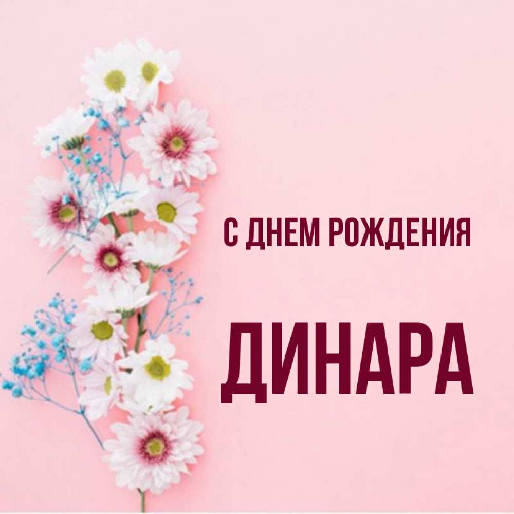 Открытка на каждый день с именем, ДИНАРА С днем рождения Родная моя с днем рождения тебя картинка с цветами белыми и голубыми Прикольная открытка с пожеланием онлайн скачать бесплатно 