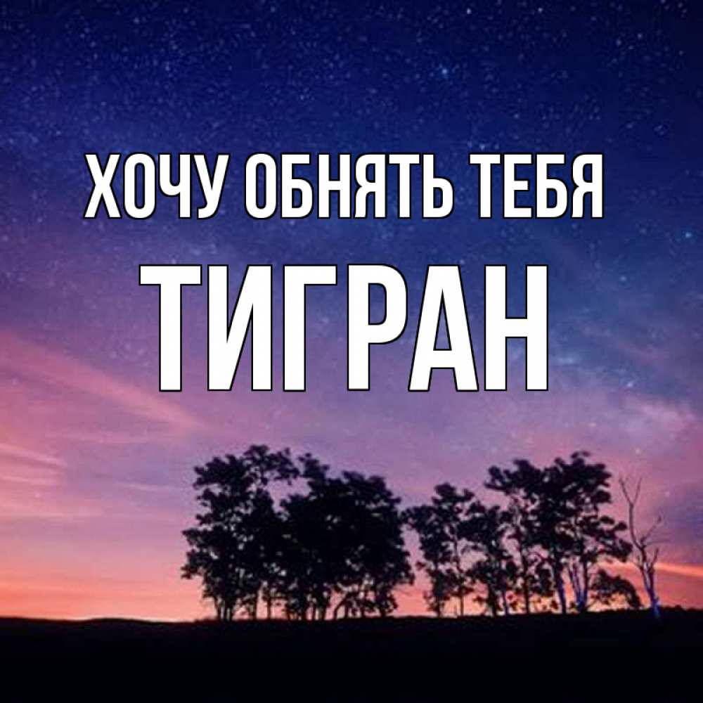 Открытка на каждый день с именем, Тигран Хочу обнять тебя силуэты деревьев Прикольная открытка с пожеланием онлайн скачать бесплатно 