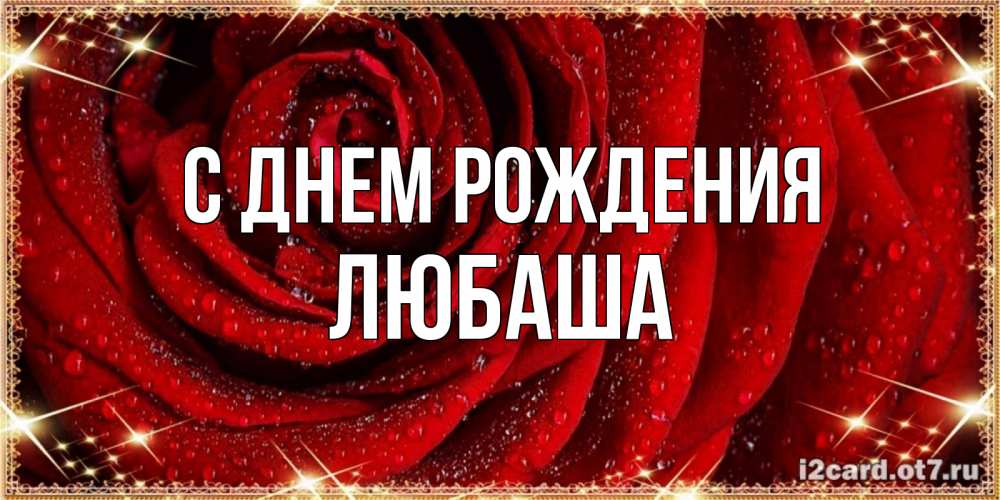 Открытка на каждый день с именем, Любаша С днем рождения роса на розе блестящая в лучах солнца Прикольная открытка с пожеланием онлайн скачать бесплатно 