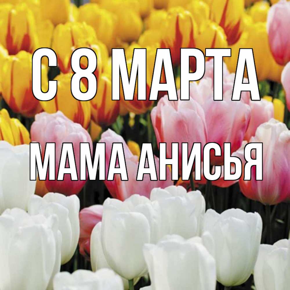 Открытка на каждый день с именем, Мама-Анисья С 8 марта разноцветные цветы Прикольная открытка с пожеланием онлайн скачать бесплатно 