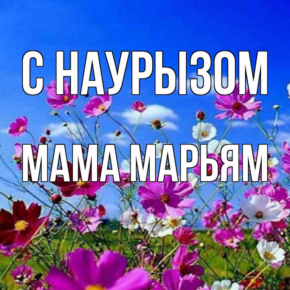 Открытка на каждый день с именем, Мама-Марьям С наурызом цветы Прикольная открытка с пожеланием онлайн скачать бесплатно 