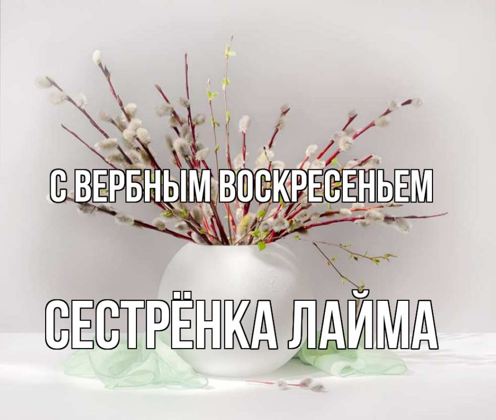 Открытка на каждый день с именем, Сестрёнка-Лайма С вербным воскресеньем верба Прикольная открытка с пожеланием онлайн скачать бесплатно 