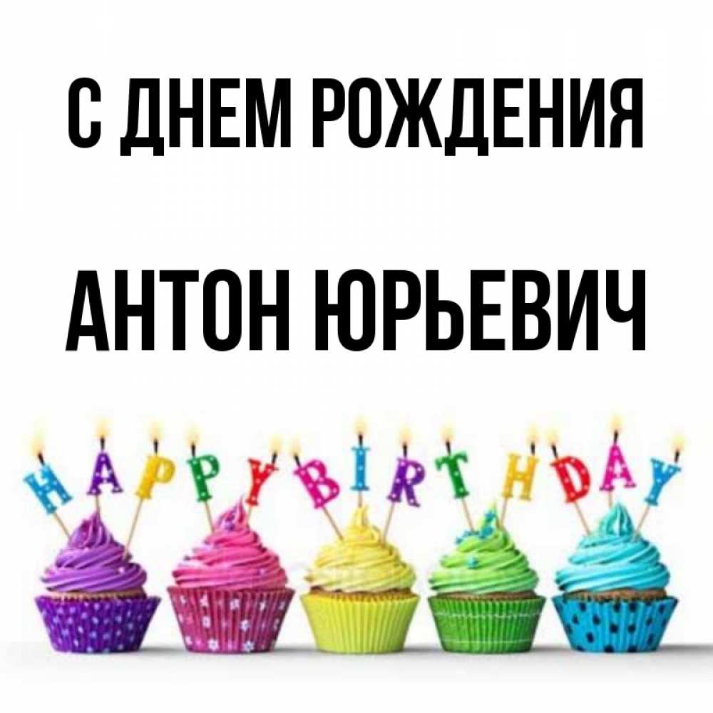 С днем рождения антон мемы Открытка с именем Антон Юрьевич С днем рождения Красивые кексы со свечками на де