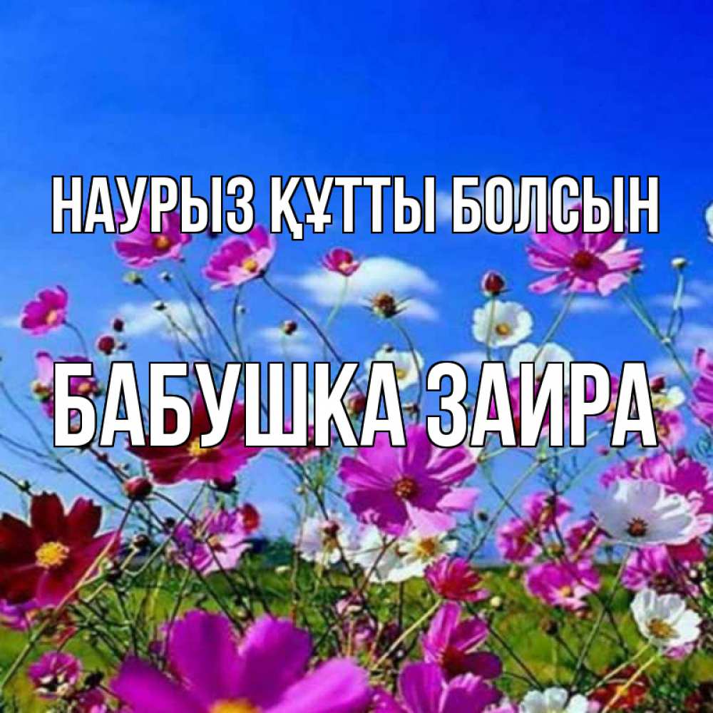 Открытка на каждый день с именем, Бабушка-Заира Наурыз құтты болсын цветы Прикольная открытка с пожеланием онлайн скачать бесплатно 