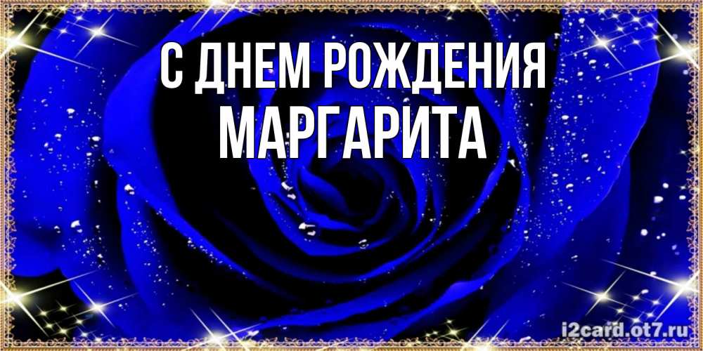 Открытка на каждый день с именем, МАРГАРИТА С днем рождения голубые цветы в росе Прикольная открытка с пожеланием онлайн скачать бесплатно 