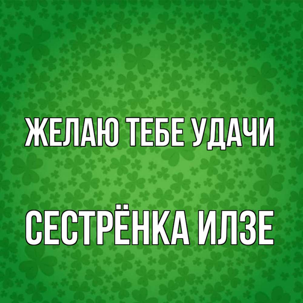 Открытка на каждый день с именем, Сестрёнка-Илзе Желаю тебе удачи много листочков на удачу Прикольная открытка с пожеланием онлайн скачать бесплатно 