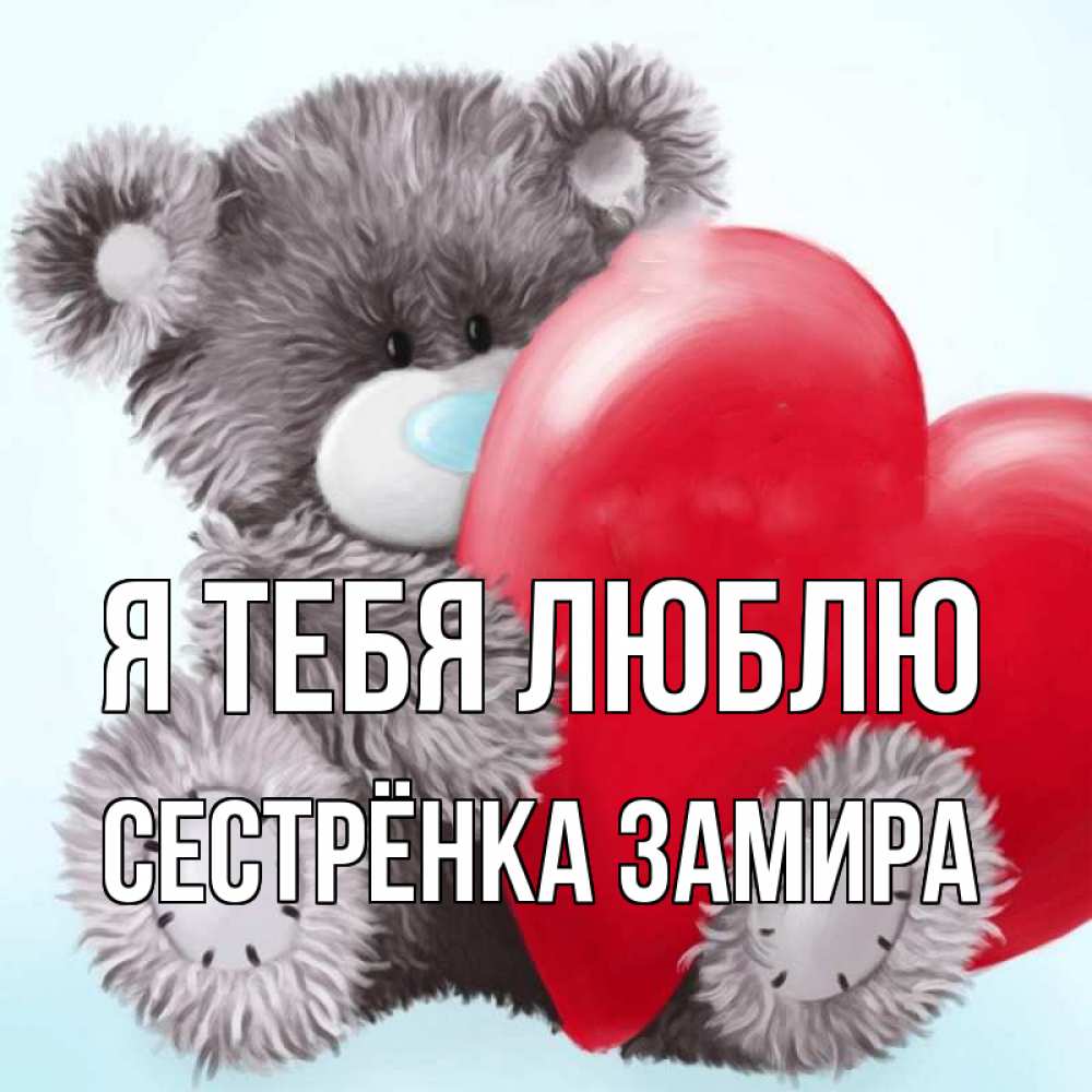 Открытка на каждый день с именем, Сестрёнка-Замира Я тебя люблю медвежуся Прикольная открытка с пожеланием онлайн скачать бесплатно 