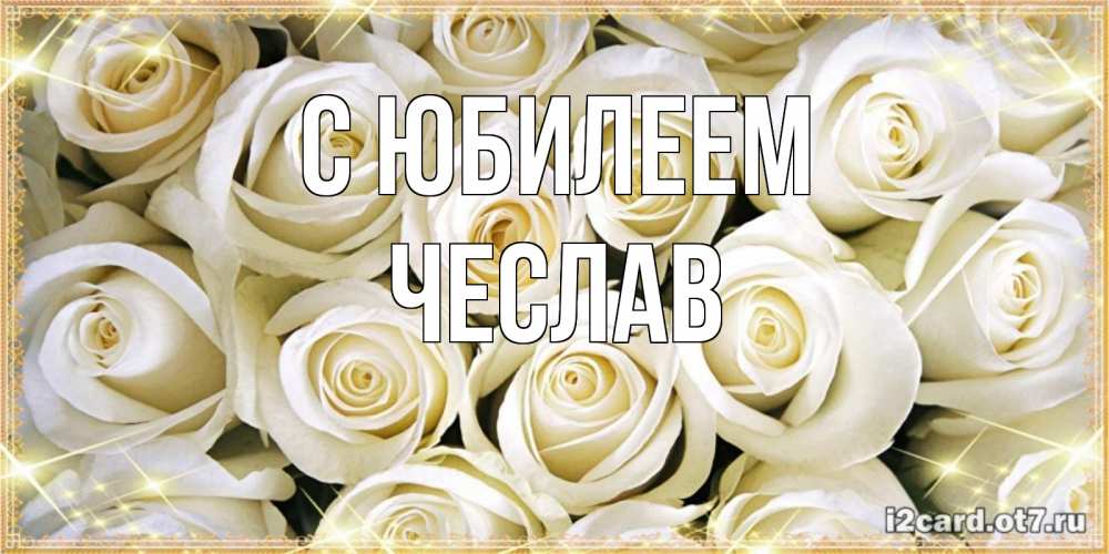 Открытка на каждый день с именем, Чеслав С юбилеем открытка с белыми розами. большой букет белых роз Прикольная открытка с пожеланием онлайн скачать бесплатно 