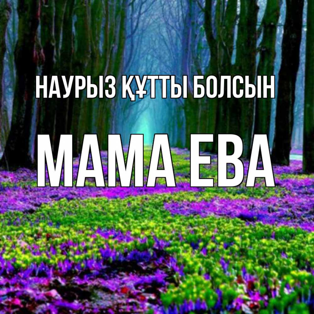 Открытка на каждый день с именем, Мама-Ева Наурыз құтты болсын фиолетовые цветы в лесу 1 Прикольная открытка с пожеланием онлайн скачать бесплатно 