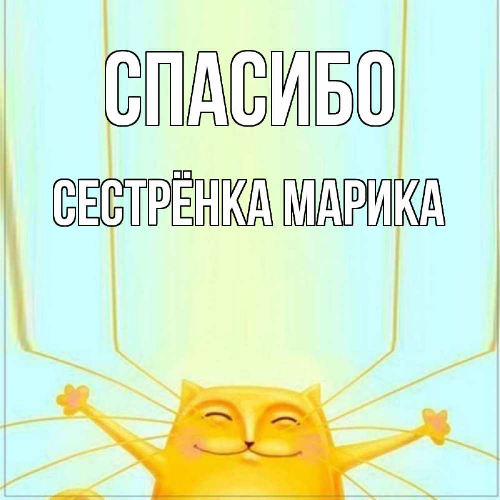 Открытка на каждый день с именем, Сестрёнка-Марика Спасибо кот с усами благодарит Прикольная открытка с пожеланием онлайн скачать бесплатно 