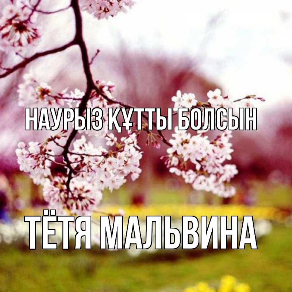 Открытка на каждый день с именем, Тётя-Мальвина Наурыз құтты болсын яблоня Прикольная открытка с пожеланием онлайн скачать бесплатно 